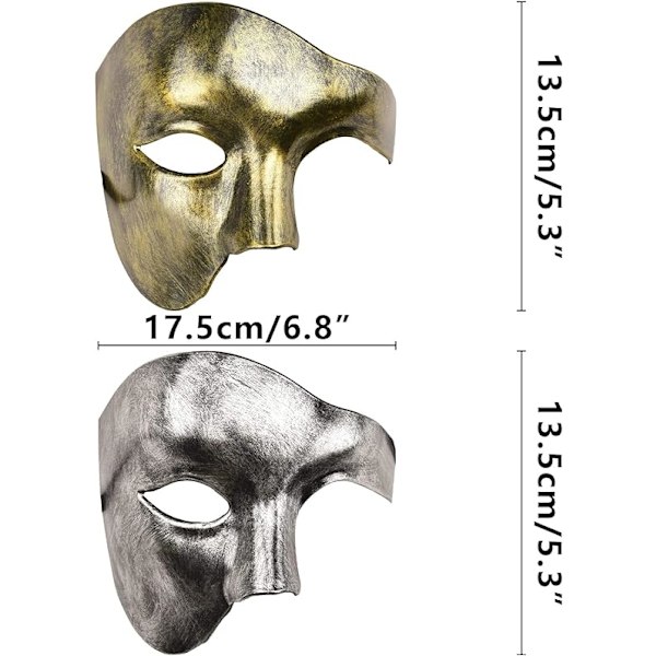(svart guld) Vintage Maskerad Mask Phantom Of The Opera Enögd Halva