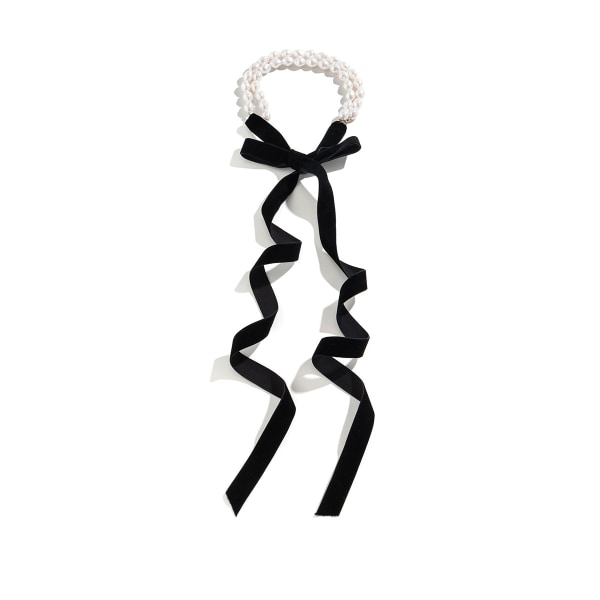 Pearl Choker halsband för kvinnor justerbar svart sammet lång banded Ne