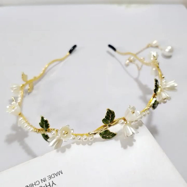 Blomsterdiadem för kvinnor flickor hår vinstock guld blad Boho diadem bröllop älva accessoarer huvudbonad brudkrona (blommig)
