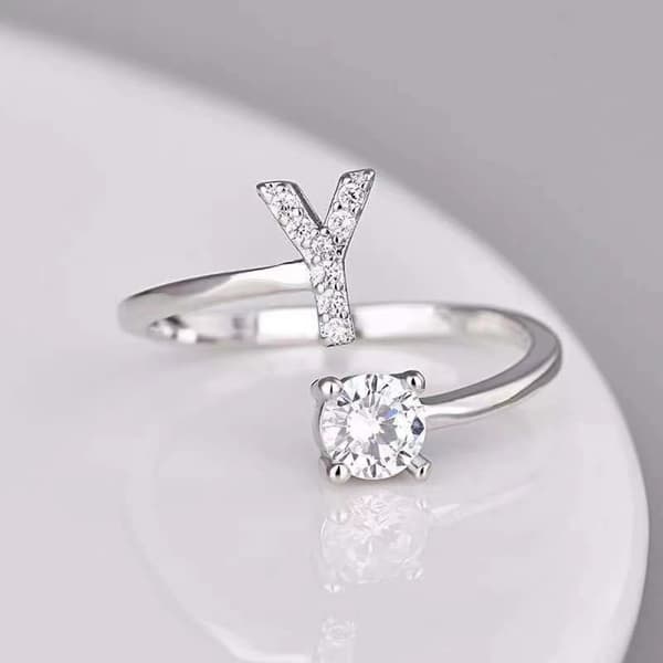 Ring Dam Silver Y Metall Justerbar Öppen Ring Initialer