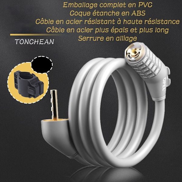 Cykellås, Lang Cykellås 80mm x 12mm, Tyverisikret Kabel til Cykel Scooter Motorcykler Cykelport med 4 Cifre Intelligent Kode, Sort