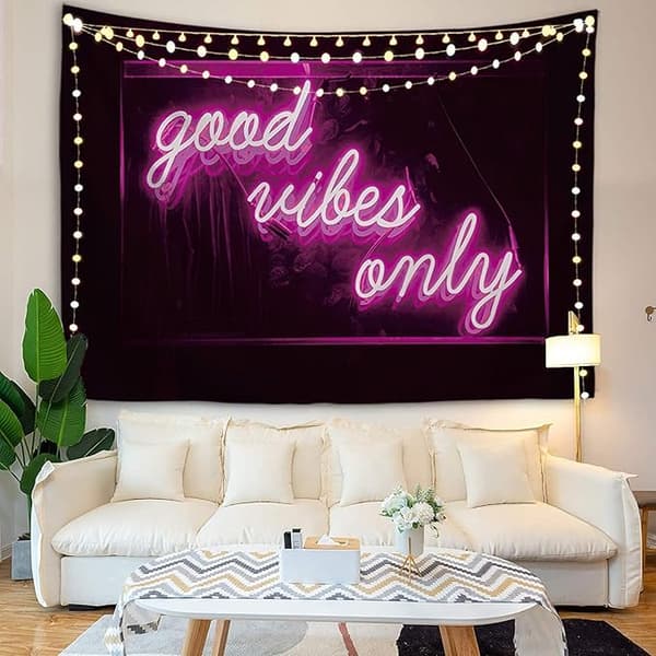 Dekorativ väggbonad, Good Vibes Only-ord i neonljus för sovrum