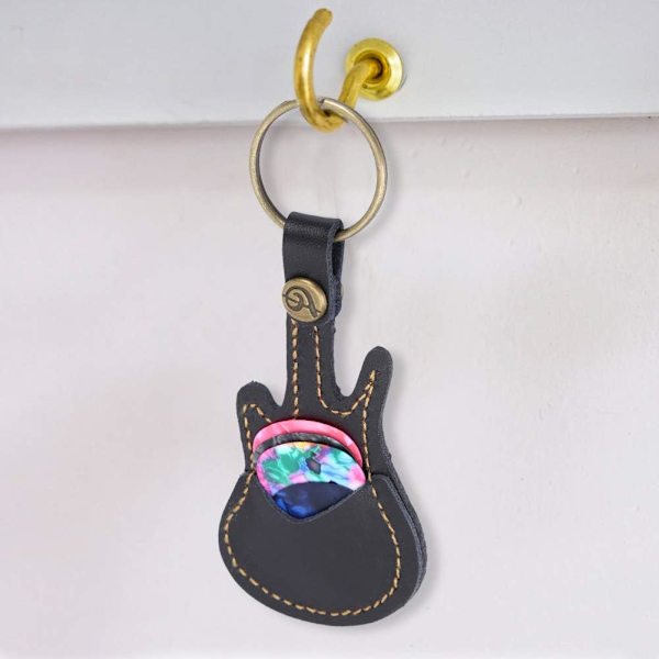 Guitar Pick Taske, Bærbar Læder Messing Guitar Pick Taske Sleeve Holder