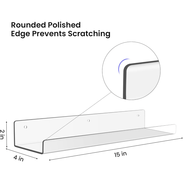2 kpl läpinäkyvät akryylihyllyt seinävarastoon, 15 tuuman akryyliset kelluvat hyllyt seinälle kiinnitettävät, lastenkirjahylly, näyttöhyllyt makuuhuoneen seinälle
