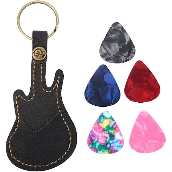 Guitar Pick Taske, Bærbar Læder Messing Guitar Pick Taske Sleeve Holder