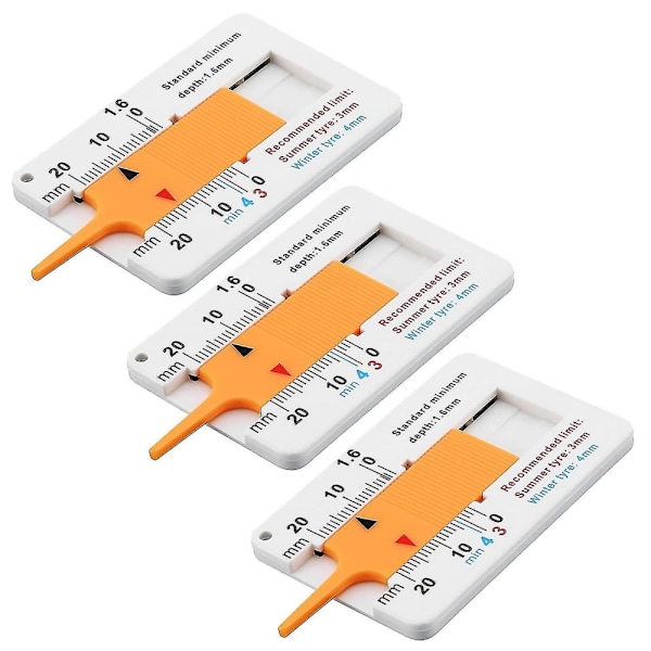 Dækmønsterdybdemåler til dæk, 3 stk. 0-20 mm plast dækdybdemåler, dybdemåler til bil, varevogn, hjul