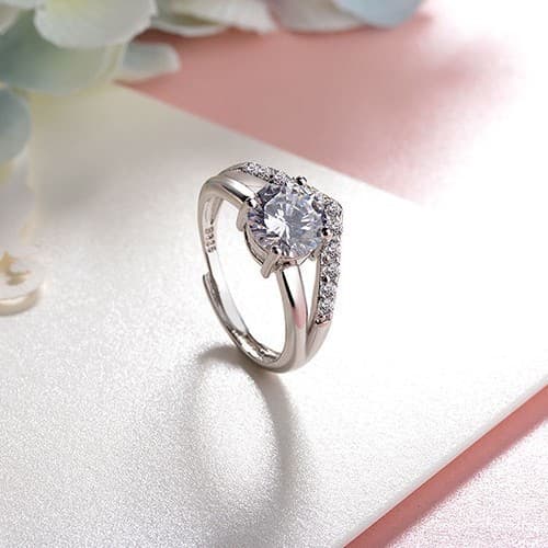 Kvinde Krone Version Trekantet Zirkon Ring Justerbar Ring~sølv