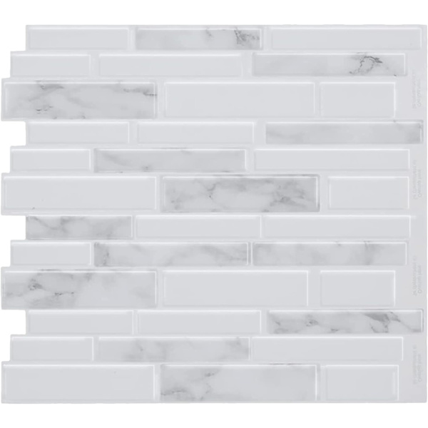 Marmor Peel and Stick Backsplash, 10-ark Premium 3D Selvhæftende Fliser