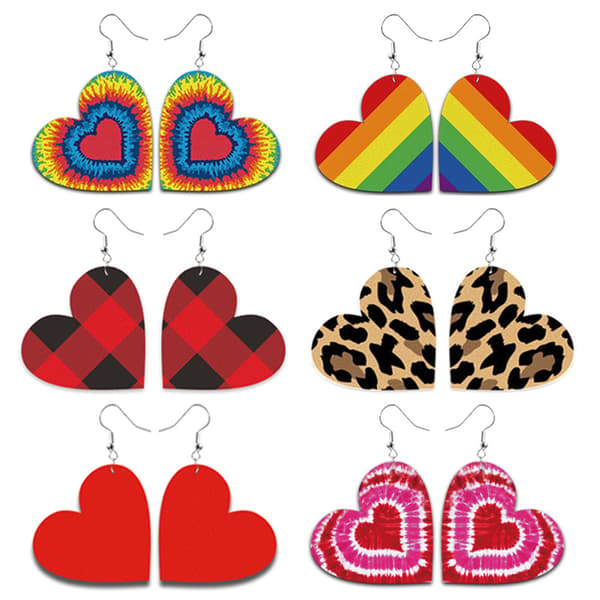 Valentine's Day Læder Dangle Øreringe Yndig Hjerteform Kærlighed Regnbue