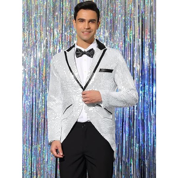 Herre Sequin Kjolejakke Tuxedo Blazer Fest Bryllup Show Sparkle Suit Ja