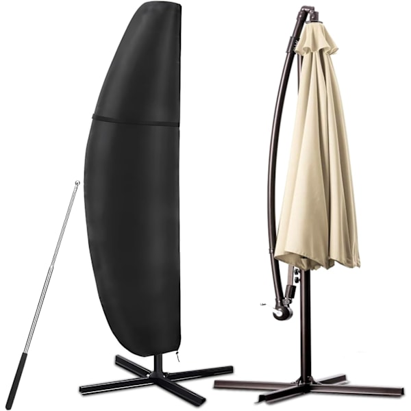 Parasolovertræk til fritstående parasol, Oxford-stofbeskyttelsesovertræk, vindtæt, anti-UV, rivefast med lynlås og teleskopstang (280x30/80/50cm) - Sort