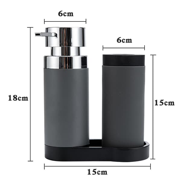 Vaskestation, opvaskemiddeldispenser og flydende sæbedispenser, kapacitet 250 ml, plast - silikone, 19x11x23 cm, grå