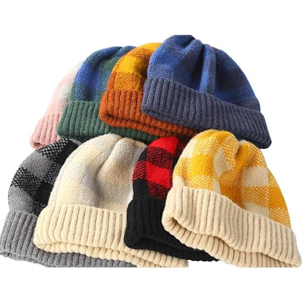 Unisex Vinter Varma Mjuk Stretch Slouchy Rutig Mössa Skidmössor Stickade