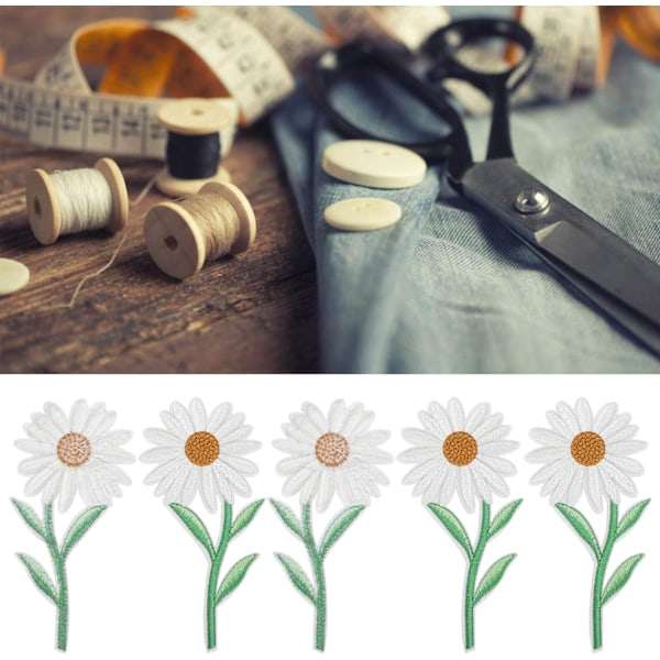 10 stk. Blomster Patches, Broderede Hvide Daisy Stryge på Patches til Clot