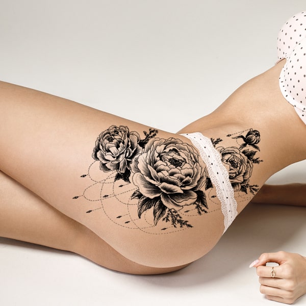 4 st 3D tillfälliga tatueringar för kvinnor män vuxna, mode blomma, lejon 1