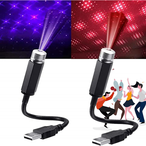 Mini LED-projektorlampe Stjernenatt, Auto-Rotate Mini LED-projektorlampe Stjernenatt, Mini Projektorlampe Stjernenatt for Bil, Soverom, Stue (Rød + Blå)