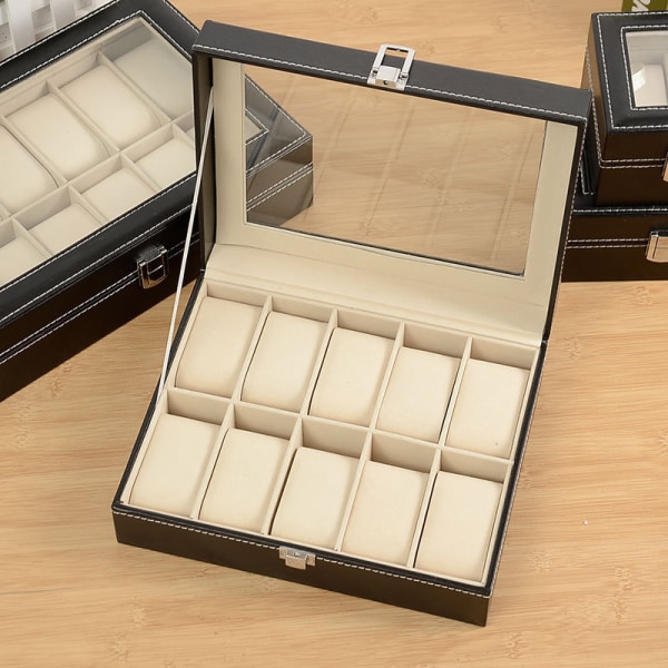 Klocklåda för män, 10 fack klockdisplayfodral Organizer smyckesförvaring