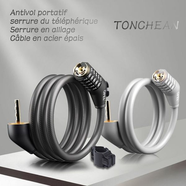 Cykellås, Lang Cykellås 80mm x 12mm, Tyverisikret Kabel til Cykel Scooter Motorcykler Cykelport med 4 Cifre Intelligent Kode, Sort