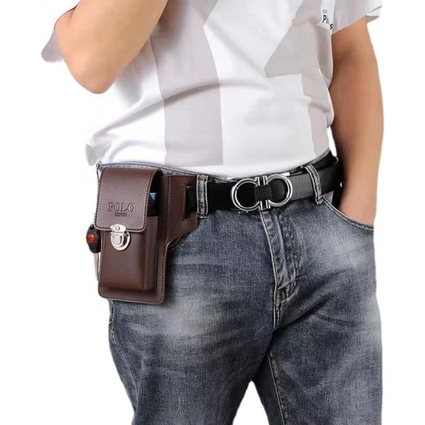 Multifunktionell mobiltelefonbältesväska i läder för män, Retro Multi för män