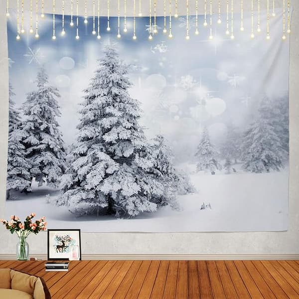 Julgobeläng, julsnöflingor silvergrå mönster väggbonad
