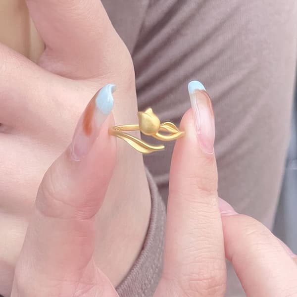 Tulip Ring, Niche Design Flower in S925 Sterling Silver, Open Ring