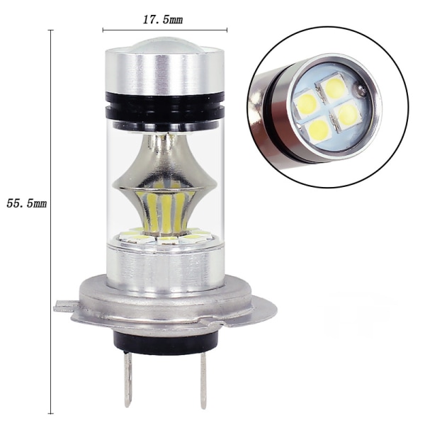2 st vita H7 3030 100W Universal bilstrålkastare dimljus LED-lampa ersättning