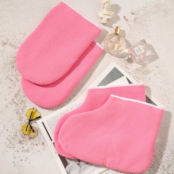 Paraffinvaxbad Terry Cloth Handskar Booties Värmebehandling Isolerad Vaxbad Handbehandling Vantar Fotspa Överdrag för Kvinnor Röd,Handskar+fotskydd
