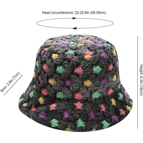 Vinter plysch Bucket Hat för kvinnor Färgglada print Luddiga cap