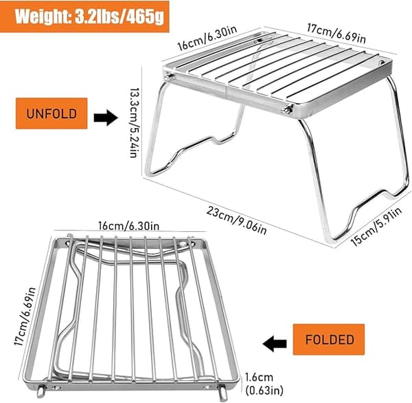 Campfire Grate, Transportabel BBQ Grate, 17CM Fällbar Grate, Ideal fo