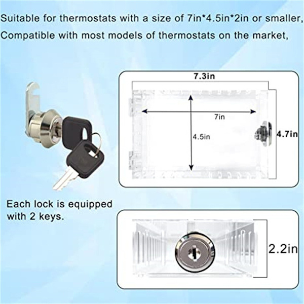 Universell termostatlåsbox med nyckel, genomskinlig stor termostatskydd för termostat på väggen, termostatskydd 18,5*12*5,6cm