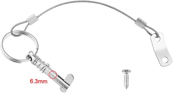 6,3 mm 1/4 tommer hurtigudløserpin med snor til båd Bimini Top Deck