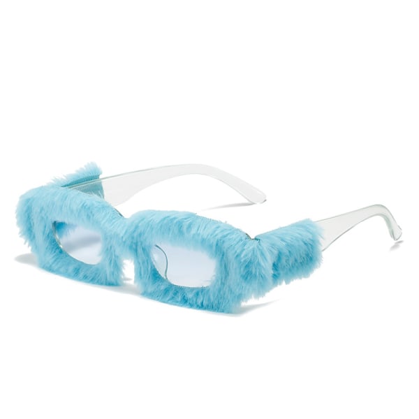 Women Plush Fuzzy Small Rectangle Sunglasses Punk Soft Velvet Shades L