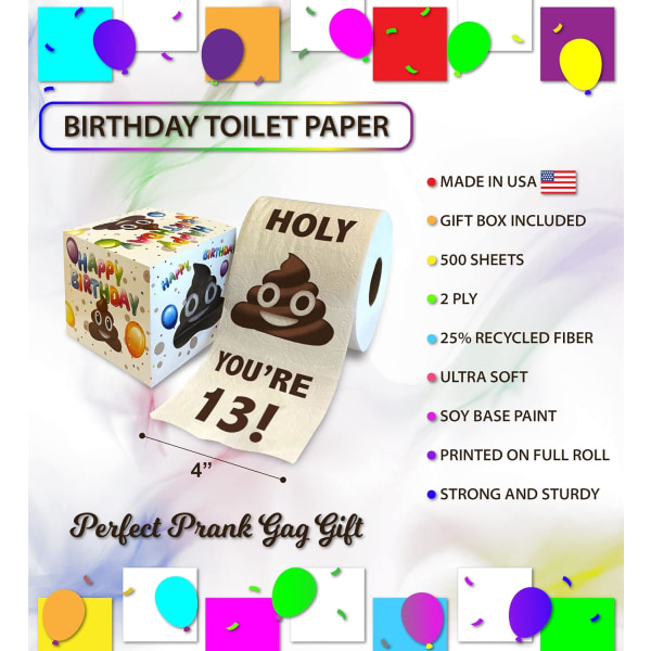 Printed TP Holy Poop You're 13 Printed toalettpapper Gag Gift – Happy 1