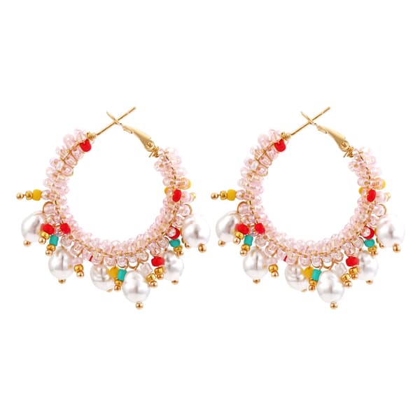 Kvinde Hoop Øreringe - Statement Drop Øreringe Boho Håndlavede Seed Bead