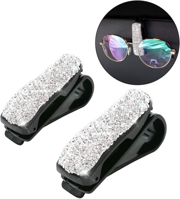 Bilbrillerholder, 2 stk. Rhinestone Bilbrillerholder, Bil Solskærm Cli