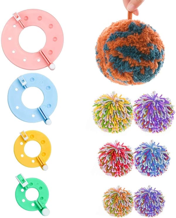 Pakke med 8 Pompom Maker 4 størrelser Bobble Maker til håndværk Fluff Ball Weav