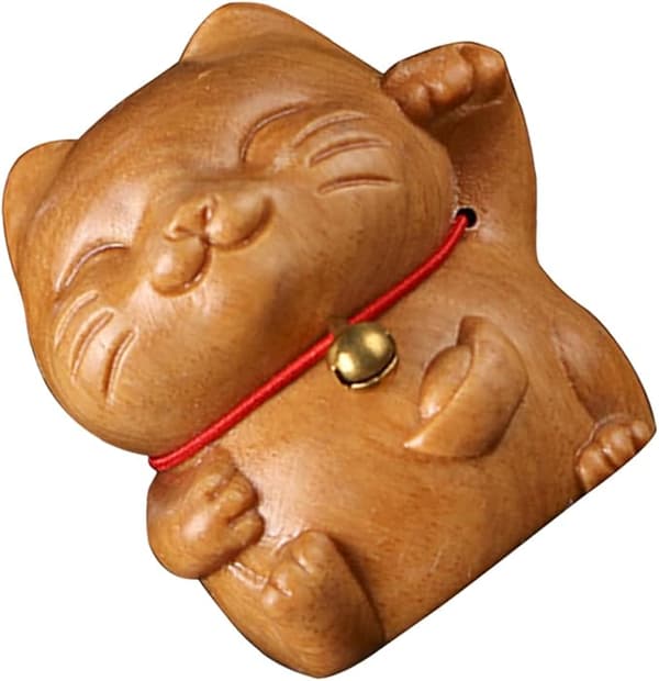 Träskärning Miniatyrprydnader Snidad Katt Figur Trä Instrumentbräda