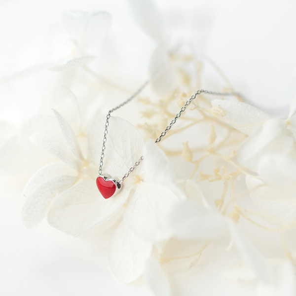 S925 Sterling sølv Lille Rødt Hjerte Halskæde hjerte kort kraveben kæde hjerte halskæde japansk og koreansk hjerte vedhæng 0.6*0.6CM rød
