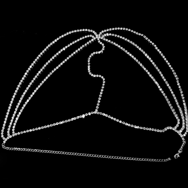 Rhinestone Face Chain Silver, Crystal Layered Bridal Head Chain Face J