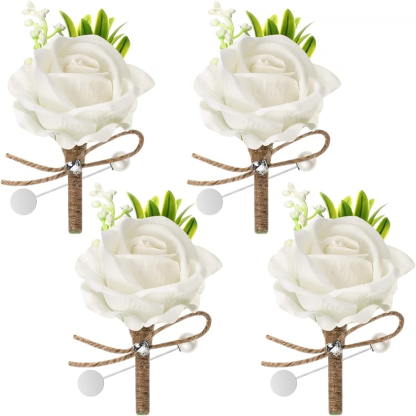 4 stk Boutonnieres til mænd Bryllupsrose Boutonniere Flower Corsage Gro