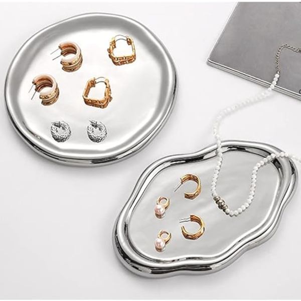 Keramisk smyckeskål Moln Smyckesbricka Nyckelbricka, Prydnadsföremål, Dekorativ ringbricka för heminredning, födelsedagspresent julklapp 13*19.5CMsilver