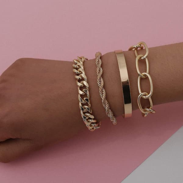 Söt Boho Guld Silver Kedjebracelett Set För Kvinnor Justerbar Mode B