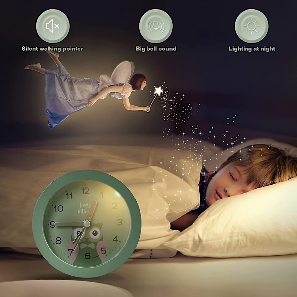 Barnealarm uten tikking, nattlys klokke soverom analogt kutt