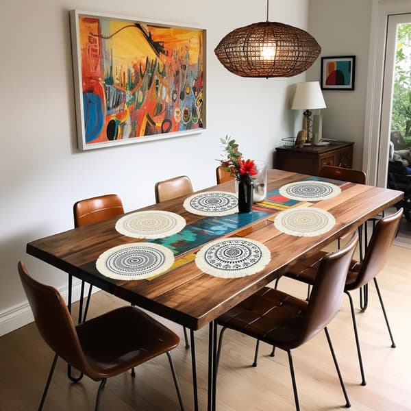 4 stk. runde Boho-bordskånere med kvaster - søde vævede Mandala-bordskånere