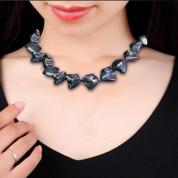 Pärlchoker Halsband för Kvinnor Boho Pärlstav Halsband med Svart Vita Stora Sötvattenspärlor Silver Fashion Smycken Present