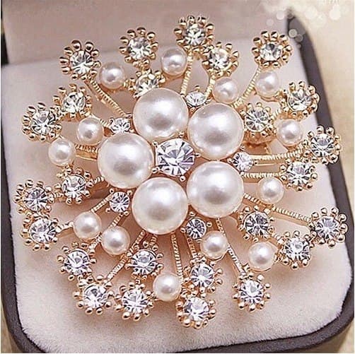Glitrende Imiteret Perle Krystal Snefnug Blomsterdesign Broche Nål