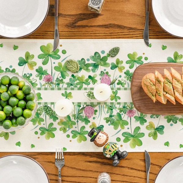 Shamrocks Flower St. Patrick's Day Table Runner, Seasonal Holiday Kitc