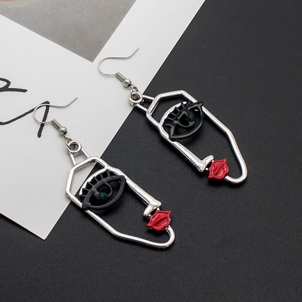 2 par Kvinders Ansigt Statement Dangle Drop Øreringe