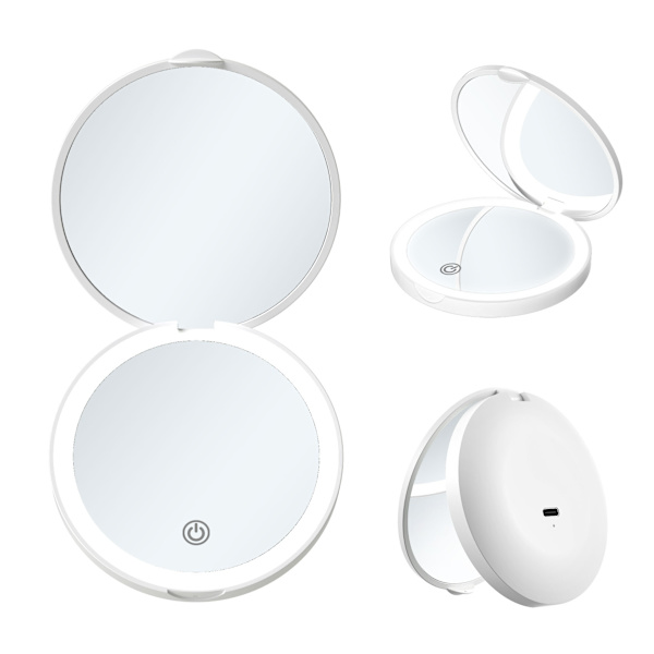 1 stk. LED-belyst rejsemakeup spejl, 1x/2x forstørrelse - dagslys