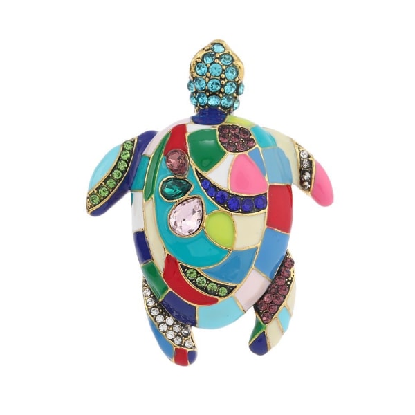 Färgglada emalj havssköldpadda broscher för kvinnor Rhinestone Fashion Anima